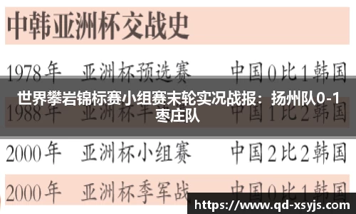 世界攀岩锦标赛小组赛末轮实况战报：扬州队0-1枣庄队